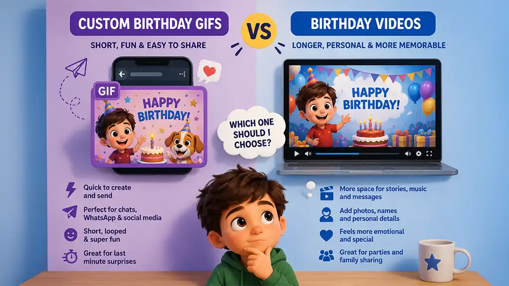 Custom Birthday GIFs vs. Birthday Videos: What Should You Choose? Custom Birthday GIFs vs. Birthday Videos: What Should You Choose?